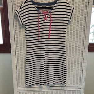 Talbots Navy and White Striped Top with Pink Accent